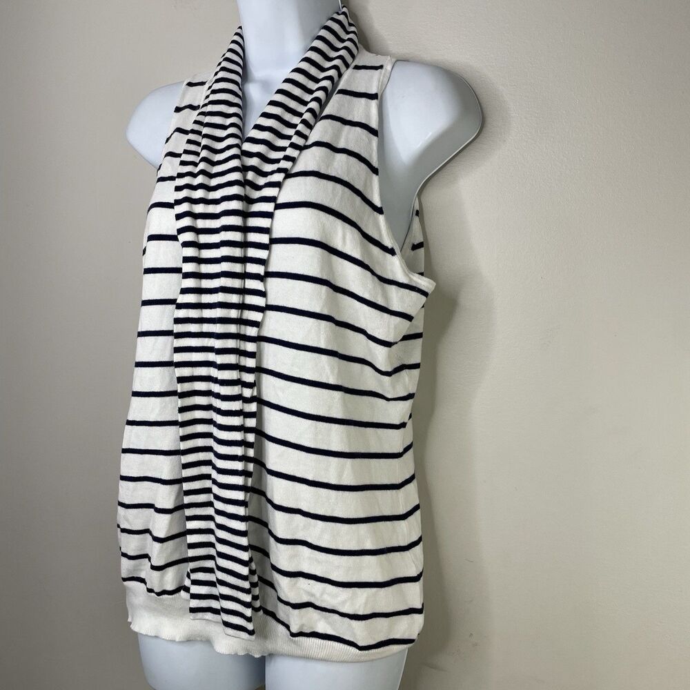 Lauren Ralph Lauren Tank Top Women Large Knit Scarf Navy White Striped Nautical